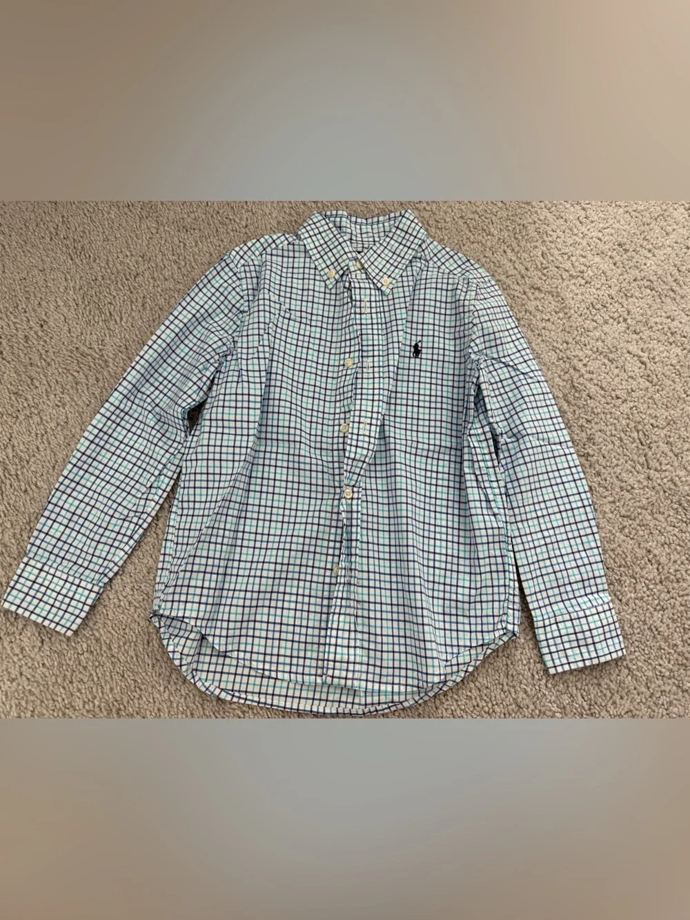 Ralph Lauren Blue and Green Checkered Boys Button-Down Shirt